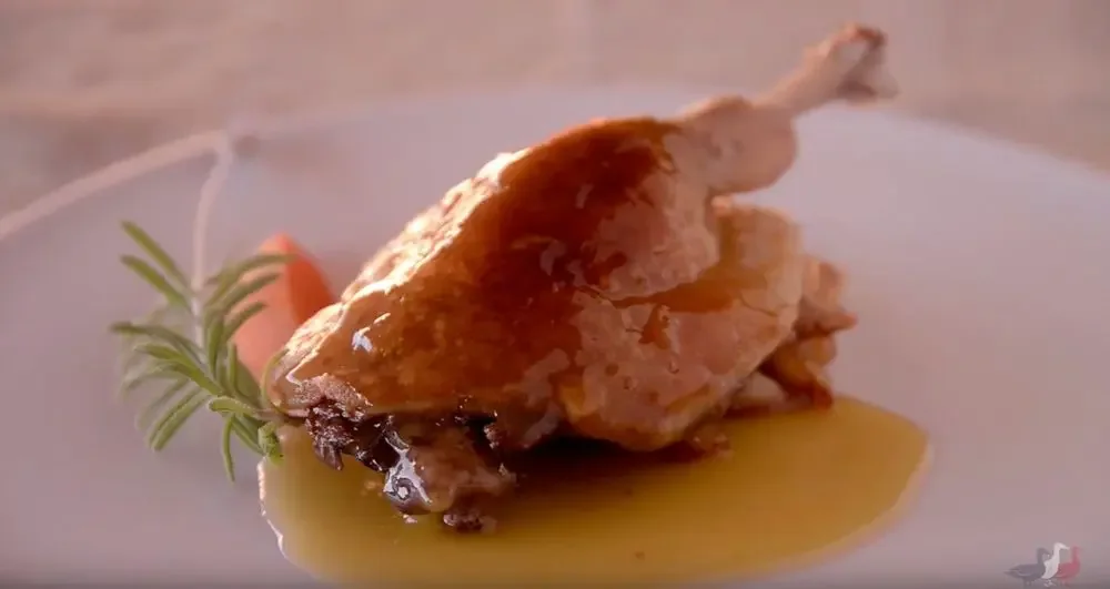 Platillo final con carne de pato listo para degustar